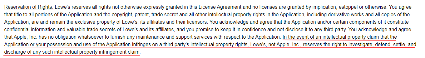 Lowes Mobile App License Agreement: Reservation of Rights clause - Intellectual Property section