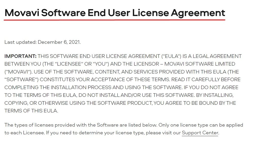 Movavi Software EULA: Intro section