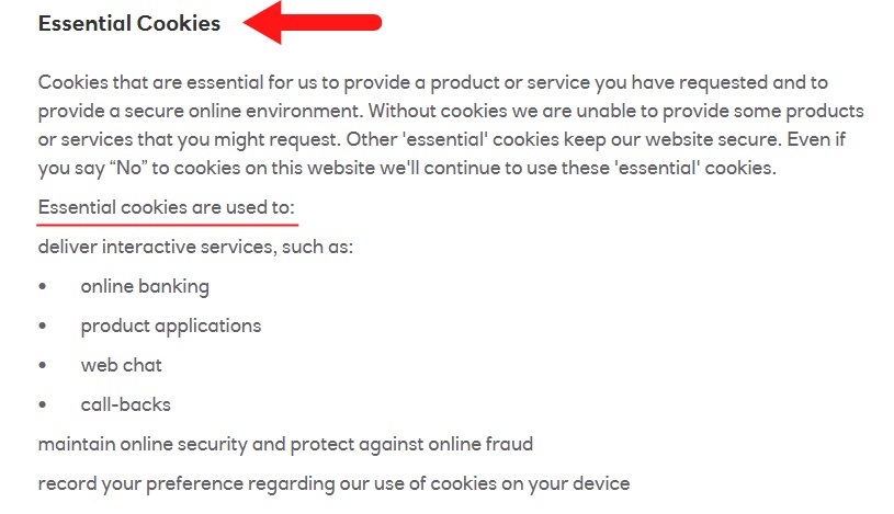 NatWest Group Privacy and Cookies Policy: Essential Cookies clause