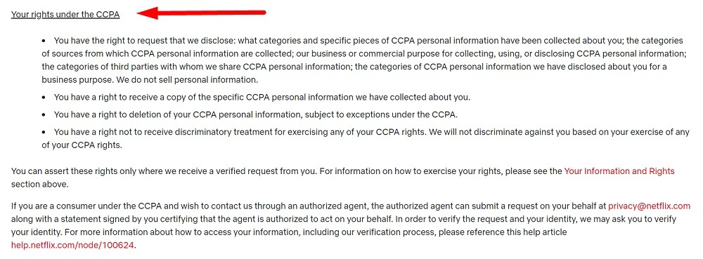 Netflix CCPA Privacy Statement: Your rights under the CCPA clause