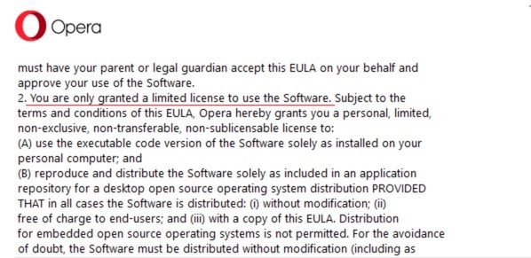 Opera EULA: Granted a limited license clause