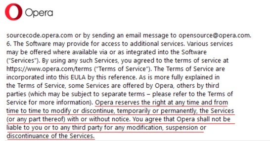 Opera EULA: Termination clause