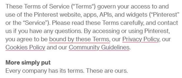 Pinterest Terms of Service: Intro clause