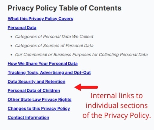 TruePlan Privacy Policy Table of Contents