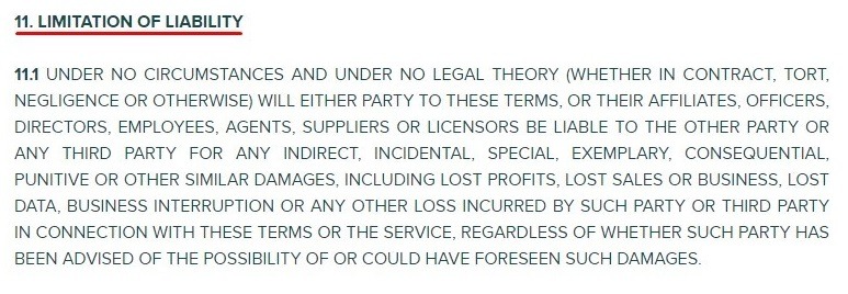 ZenDesk Terms of Service: Limitation of Liability clause