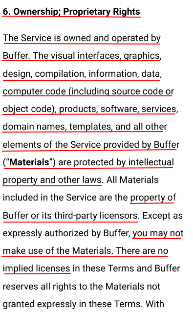 Buffer Terms of Service: Ownership and Proprietary Rights clause excerpt