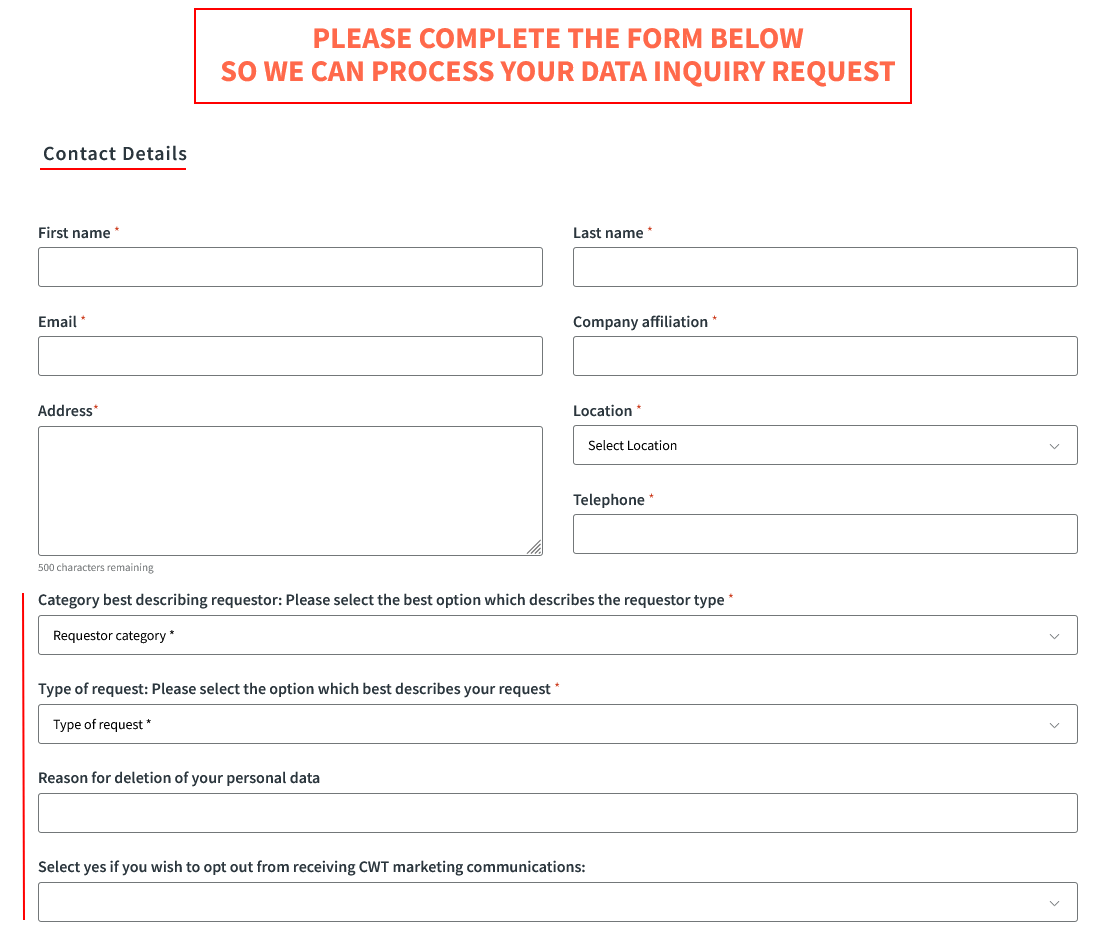 CWT Subject Access Request form screenshot - Updated