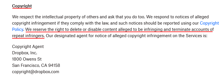 Dropbox Terms of Service: Copyright clause