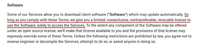 Dropbox Terms of Service: Software License clause