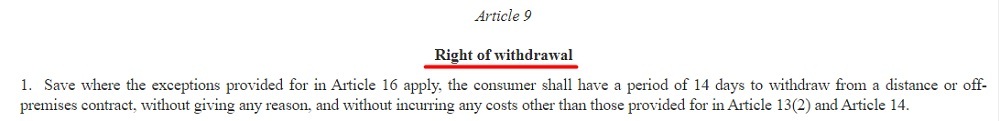 EUR lex Directive 2011 83: Article 9 - Right of Withdrawal