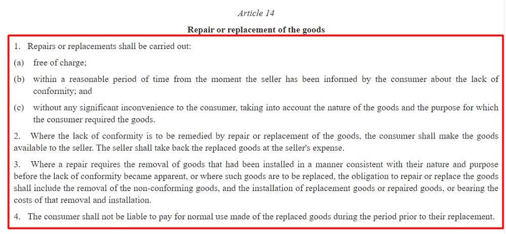 EUR lex Directive 2019 771: Article 9 - Repair or replacement of the goods