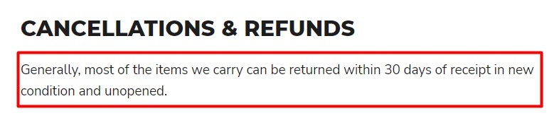 Garage Department Shipping and Return Policy: Cancellations and Refunds section excerpt