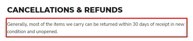 Garage Department Shipping and Return Policy: Cancellations and Refunds section excerpt