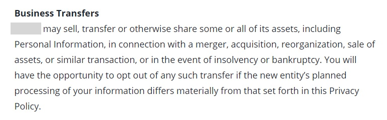 Generic Business Transfers clause example