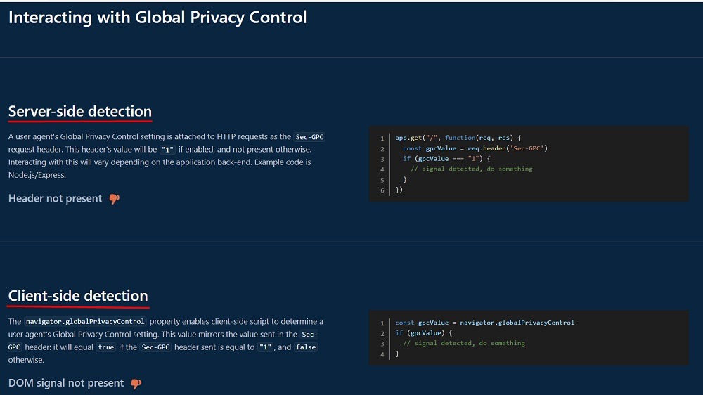 Interacting with GPC: Server and client side detection sections