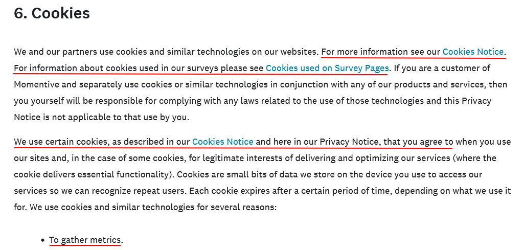 SurveyMonkey Privacy Policy: Cookies clause excerpt