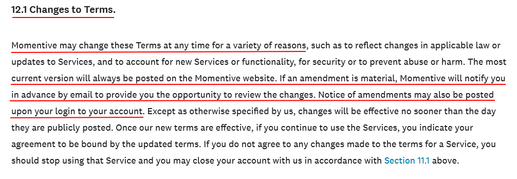 SurveyMonkey Terms of Use: Changes to Terms clause