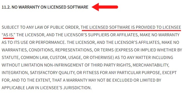 SwifDoo EULA: No Warranty on Licensed Software clause