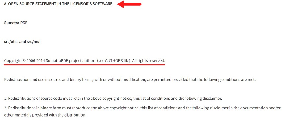 SwifDoo EULA: Open Source Statement clause