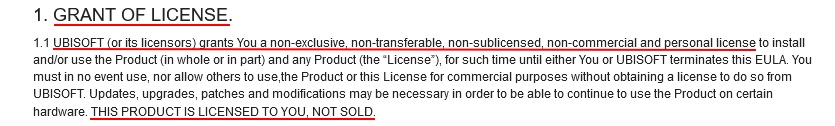 UBISOFT EULA: Grant of License clause