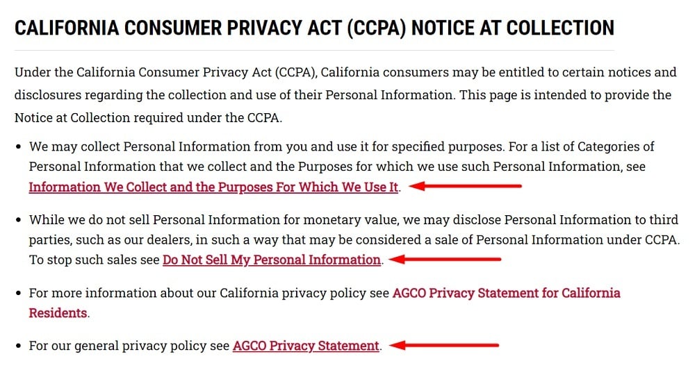 AGCO CCPA Notice at Collection