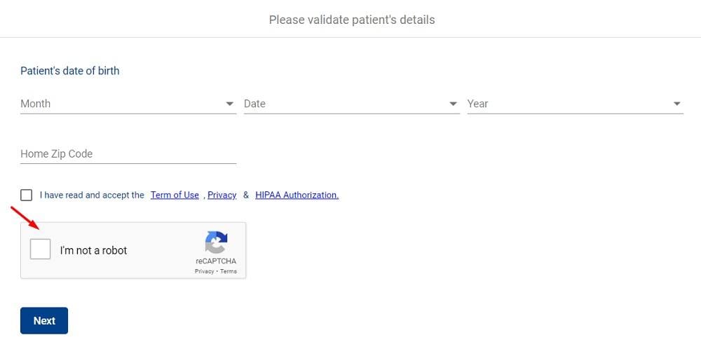 Ascension Medical Group: Validate patients details form with reCAPTCHA highlighted