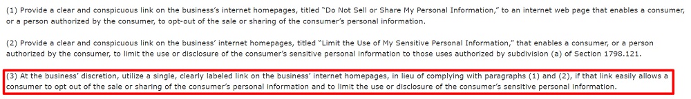 California Legislative Information: CPRA Section 1798 135 a 3 - Opt-out methods