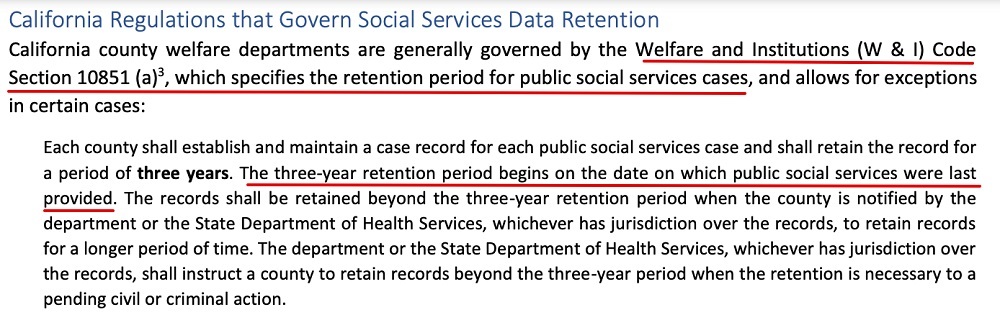 CalSAWS Data Retention Policy: California Regulations that Govern Social Services Data Retention clause excerpt