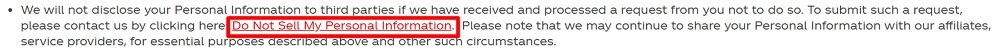 Coca-Cola Privacy Policy: Your Choices and Access Rights clause with Do Not Sell My Personal Information link highlighted