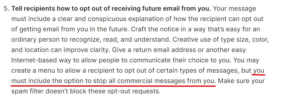 FTC CAN-SPAM Act compliance: A Guide for Business - Section 5: How to opt out of future email