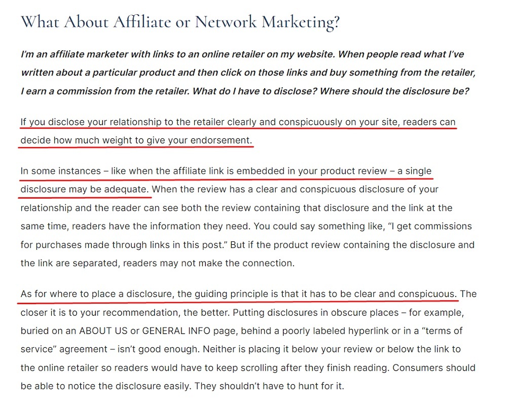 FTC's Endorsement Guides: What People Are Asking - Affiliate or Network Marketing section