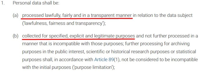 GDPR Article 5: Principles relating to processing of personal data excerpt