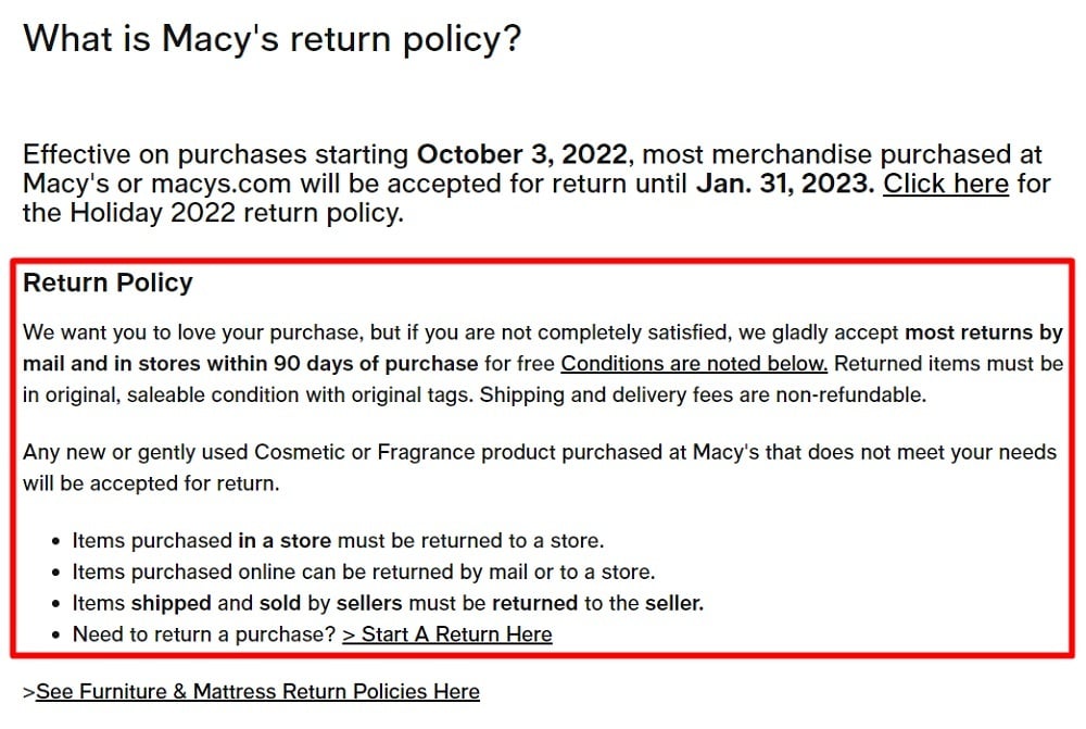 Macy's Help Center: What is Macy's Return Policy summary