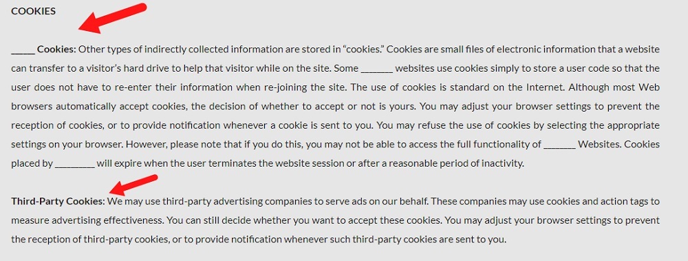 Abraham Group Privacy Policy: Cookies clause excerpt