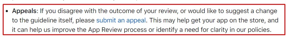 Apple App Store Review Guidelines: Appeals clause