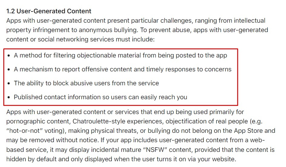 Apple App Store Review Guidelines: User Generated Content clause
