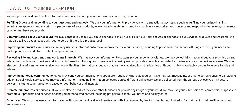 Chewy Privacy Policy: How We Use Your Information clause