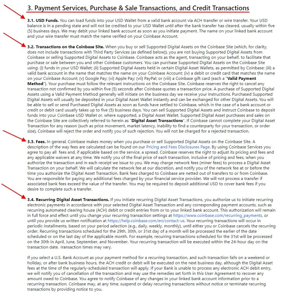 Coinbase User Agreement: Payment Services Purchase and Sale Transactions and Credit Transactions clause