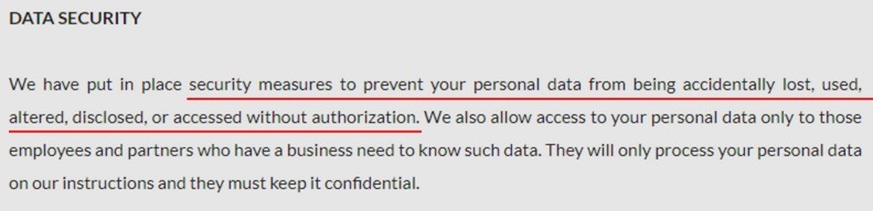 Jay Abraham Privacy Policy: Data Security clause
