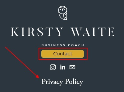 Kirsty Waite Contact form with Privacy Policy link highlighted