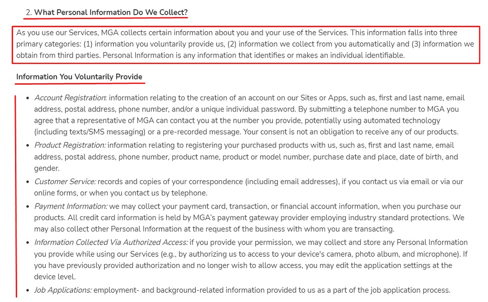 Little Tikes Privacy Policy: What Personal Information Do We Collect clause