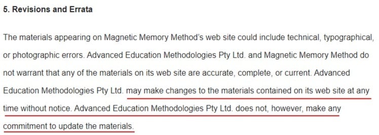 Magnetic Memory Method Terms of Service: Revisions and Errata clause