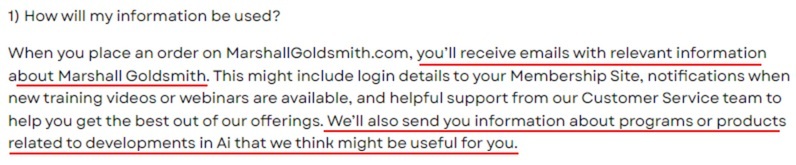 Marshall Goldsmith Privacy Policy: How will my information be used clause