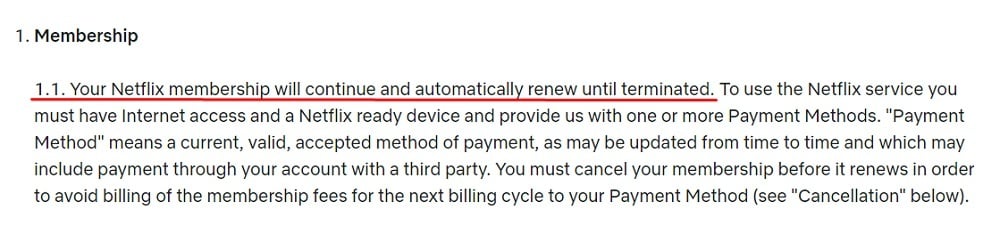 Netflix Terms of Use: Membership clause