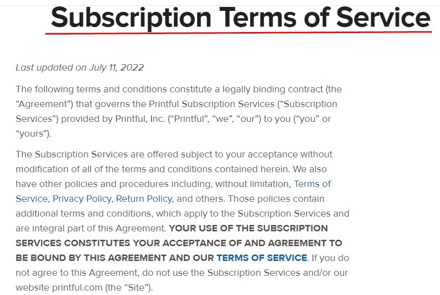 Printful Terms of Service Introduction section