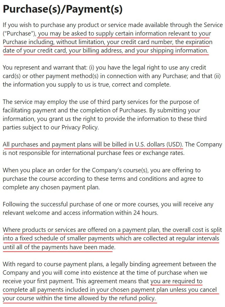 SmartBlogger Terms of Service: Purchase Payments clause
