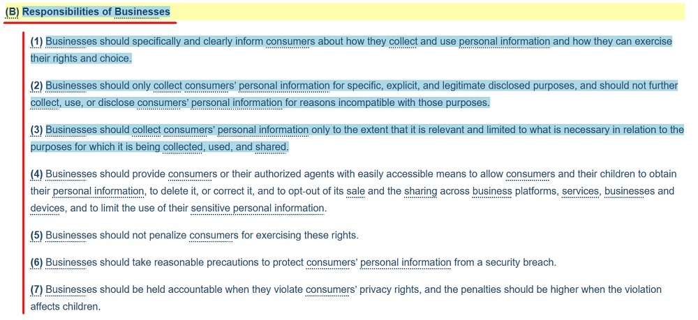 Californians for Consumer Privacy Annotated text of the CPRA: Responsibilities of Businesses section