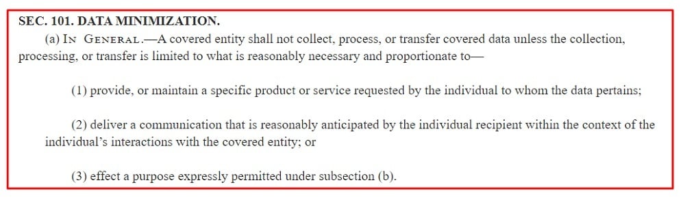 Congress Gov ADPPA text: Data Minimization section