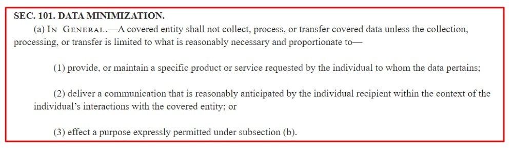 Congress Gov ADPPA text: Data Minimization section