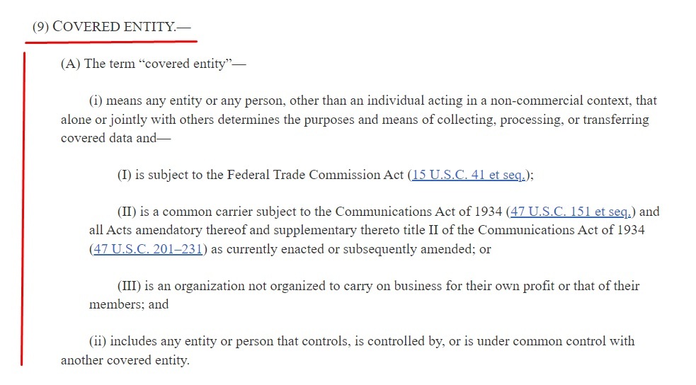 Congress Gov ADPPA text: Definition of Covered Entity